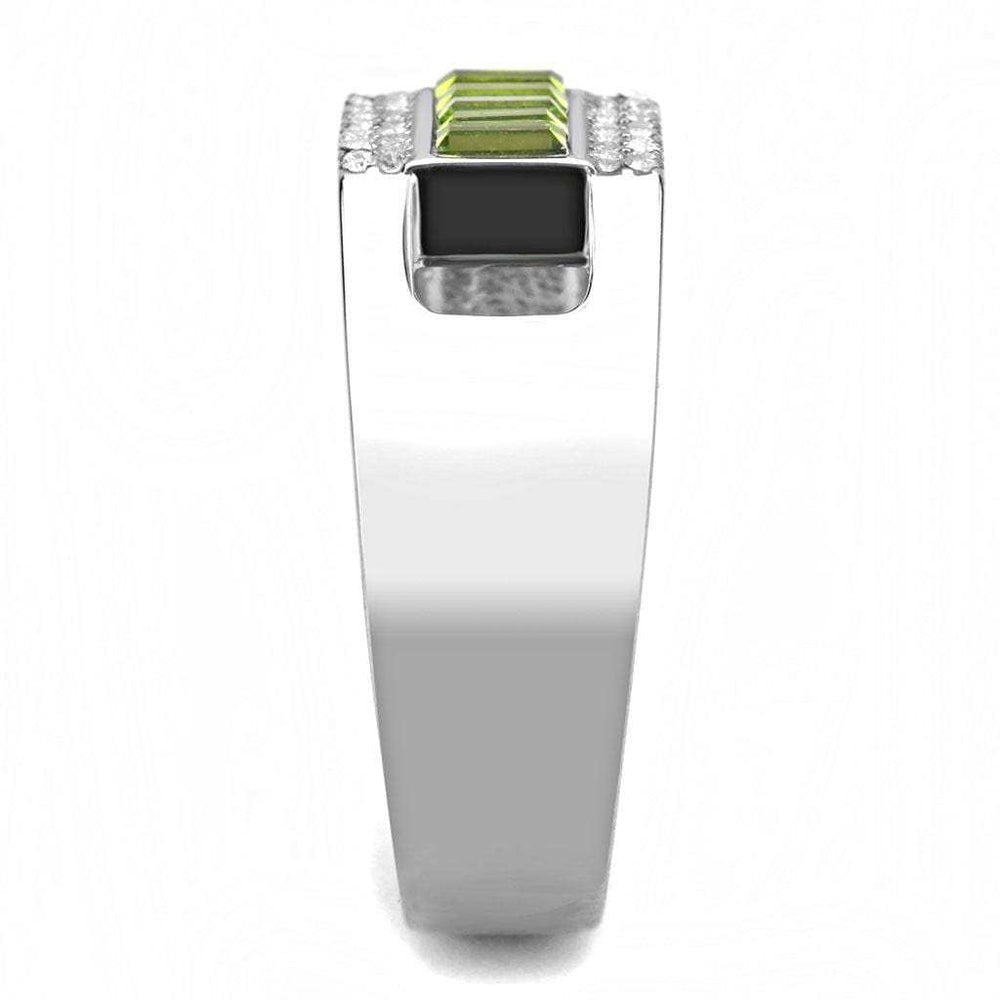 DA289 - High polished (no plating) Stainless Steel Ring with Top Grade Crystal in Olivine color - Alamode - Flyclothing LLC
