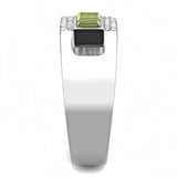 DA289 - High polished (no plating) Stainless Steel Ring with Top Grade Crystal  in Olivine color - Alamode