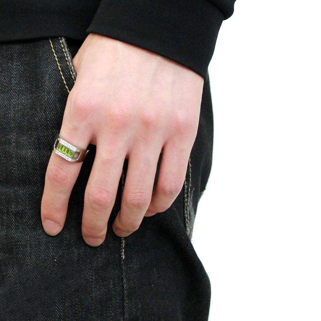 DA289 - High polished (no plating) Stainless Steel Ring with Top Grade Crystal in Olivine color - Alamode - Flyclothing LLC