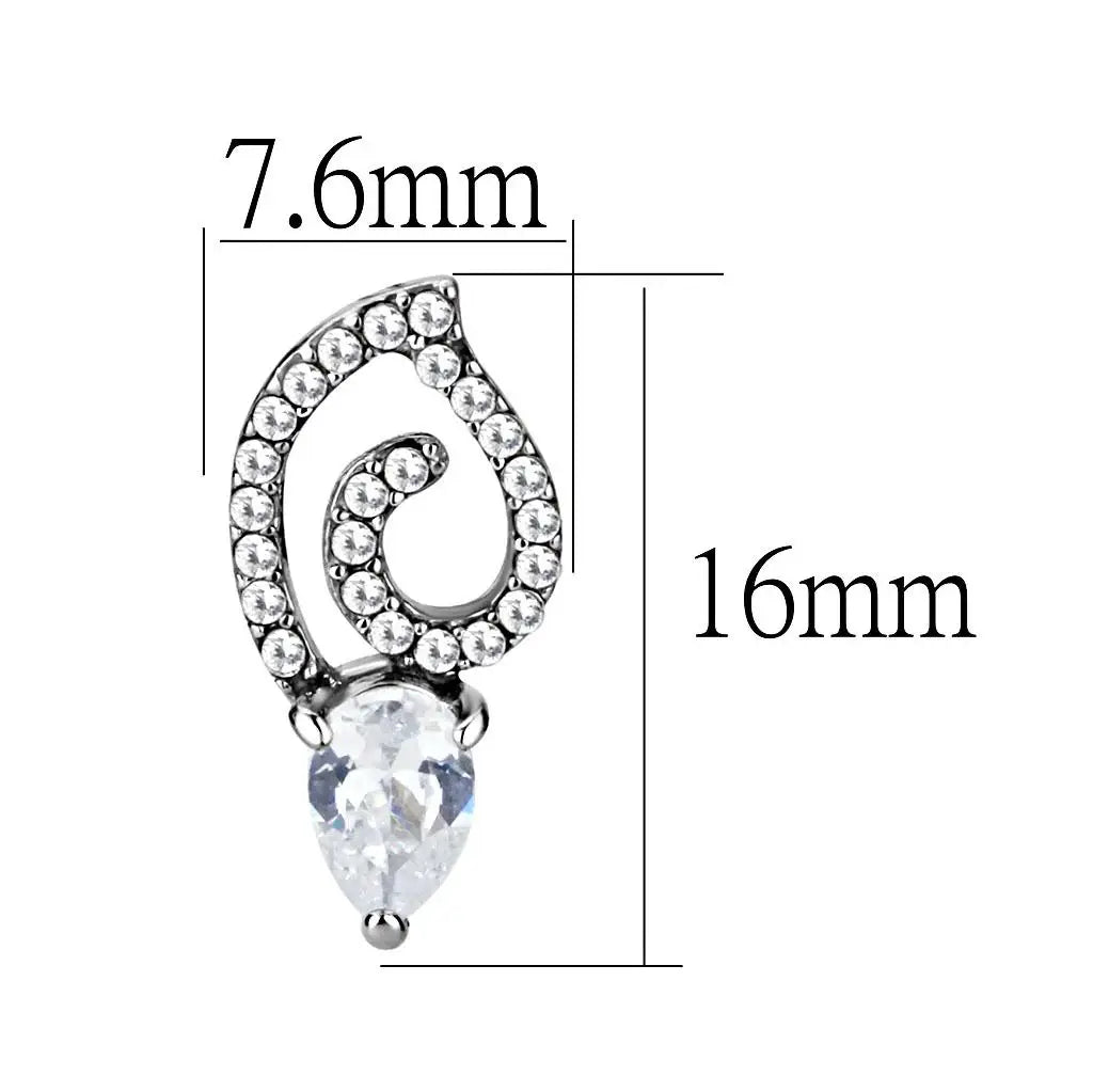 DA291 - High polished (no plating) Stainless Steel Earrings with AAA Grade CZ in Clear - Alamode - Flyclothing LLC