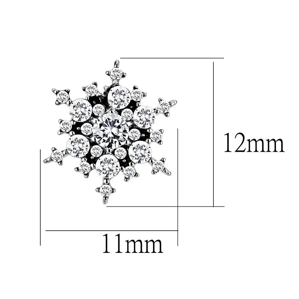 DA294 - High polished (no plating) Stainless Steel Earrings with AAA Grade CZ in Clear - Alamode - Flyclothing LLC