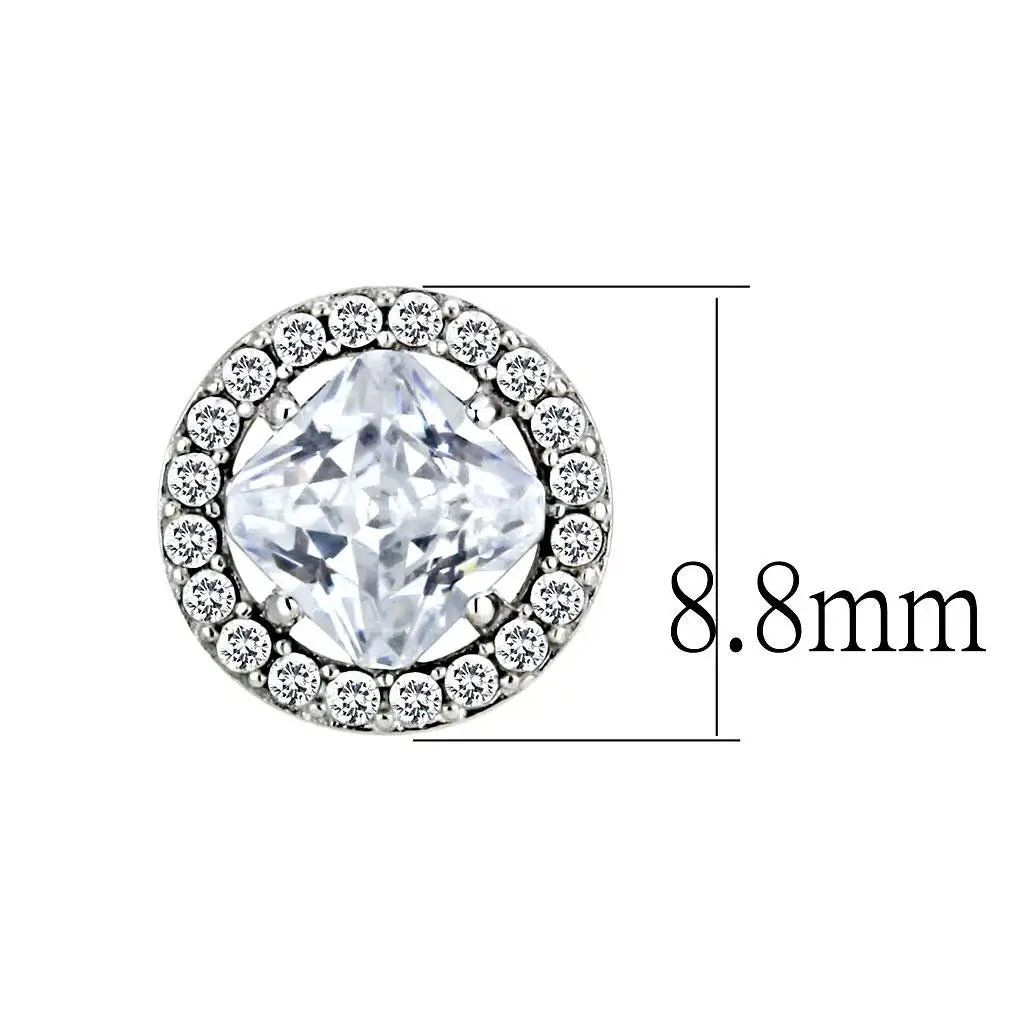 DA295 - High polished (no plating) Stainless Steel Earrings with AAA Grade CZ in Clear - Alamode - Flyclothing LLC