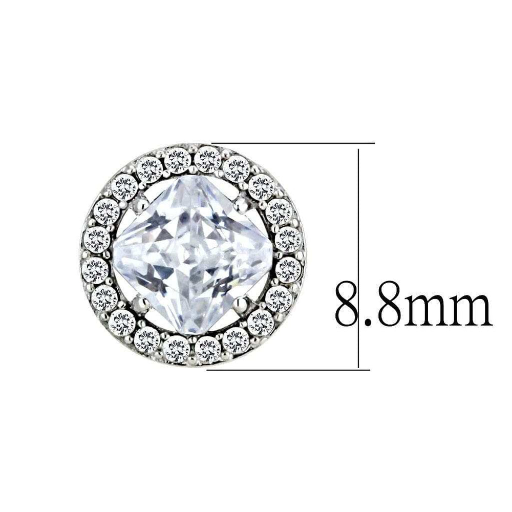 DA295 - High polished (no plating) Stainless Steel Earrings with AAA Grade CZ in Clear - Alamode - Flyclothing LLC