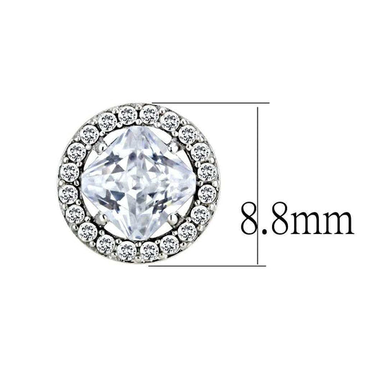 DA295 - High polished (no plating) Stainless Steel Earrings with AAA Grade CZ in Clear - Alamode - Flyclothing LLC