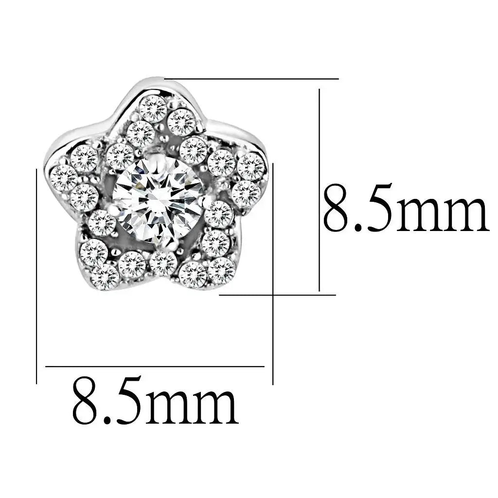 DA297 - High polished (no plating) Stainless Steel Earrings with AAA Grade CZ in Clear - Alamode - Flyclothing LLC
