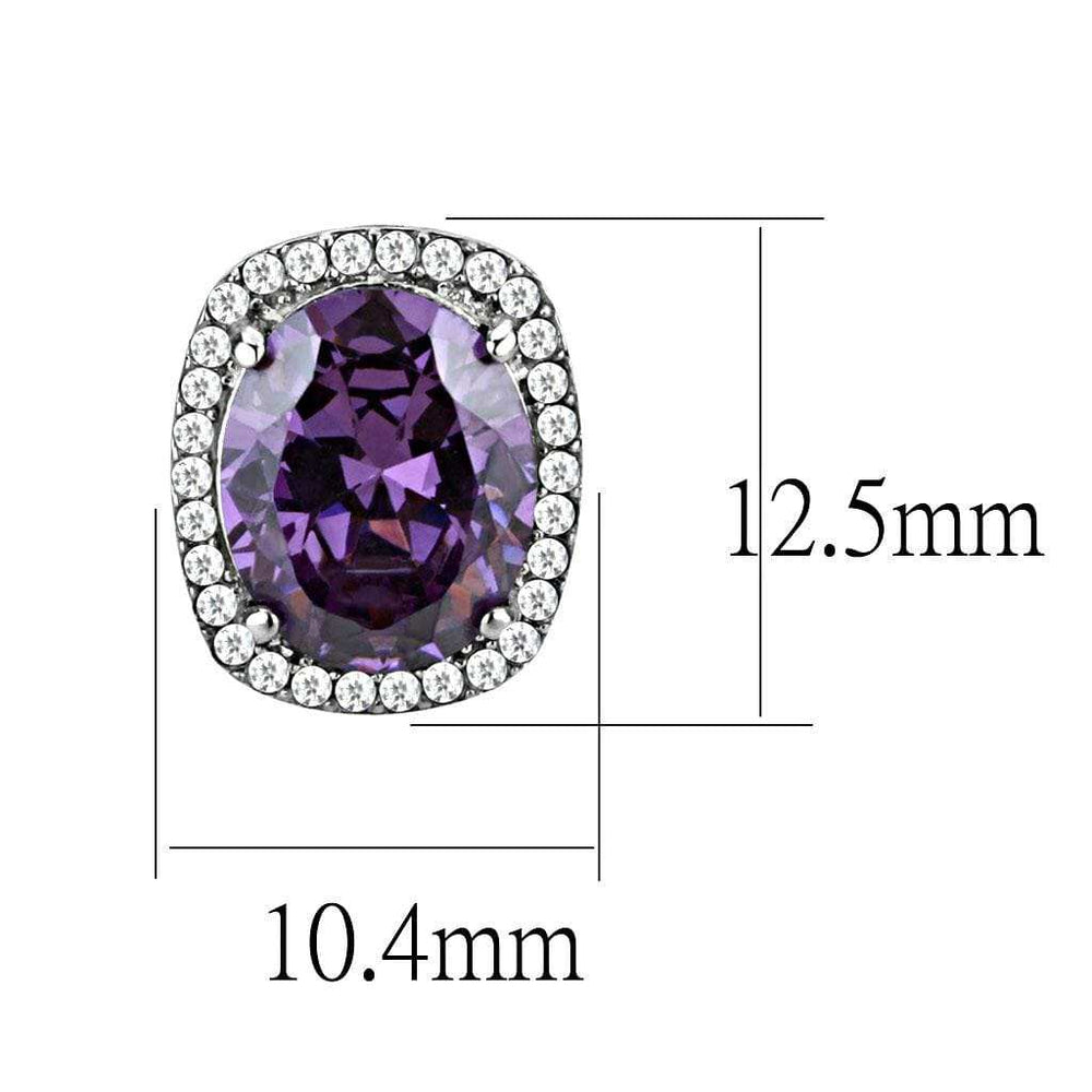 DA298 - High polished (no plating) Stainless Steel Earrings with AAA Grade CZ in Amethyst - Alamode - Flyclothing LLC