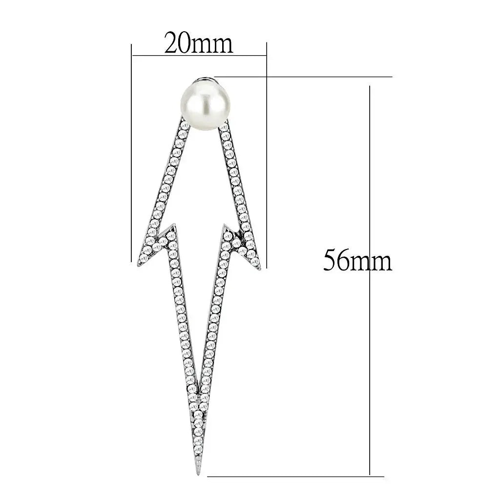 DA299 - High polished (no plating) Stainless Steel Earrings with Synthetic in White - Alamode - Flyclothing LLC