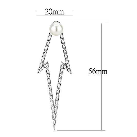 DA299 - High polished (no plating) Stainless Steel Earrings with Synthetic  in White