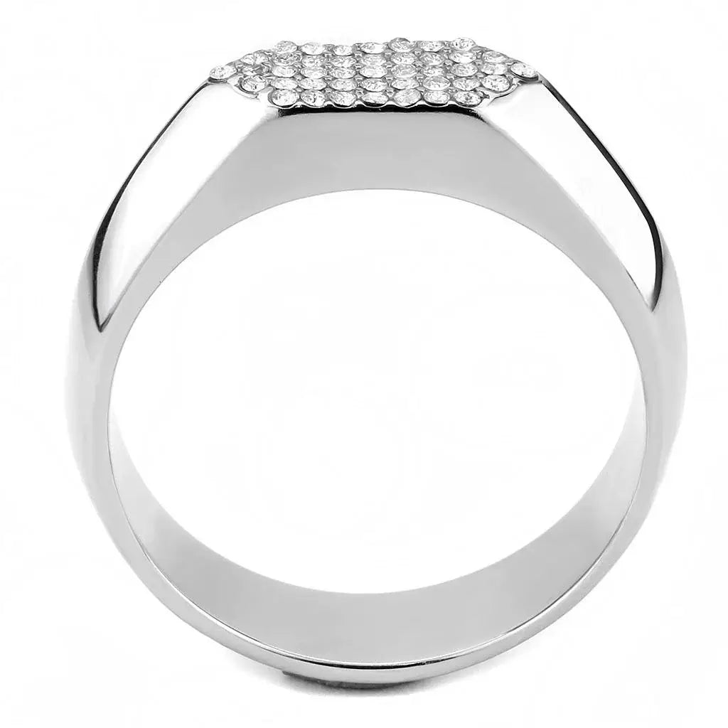 DA302 - No Plating Stainless Steel Ring with AAA Grade CZ in Clear - Alamode - Flyclothing LLC