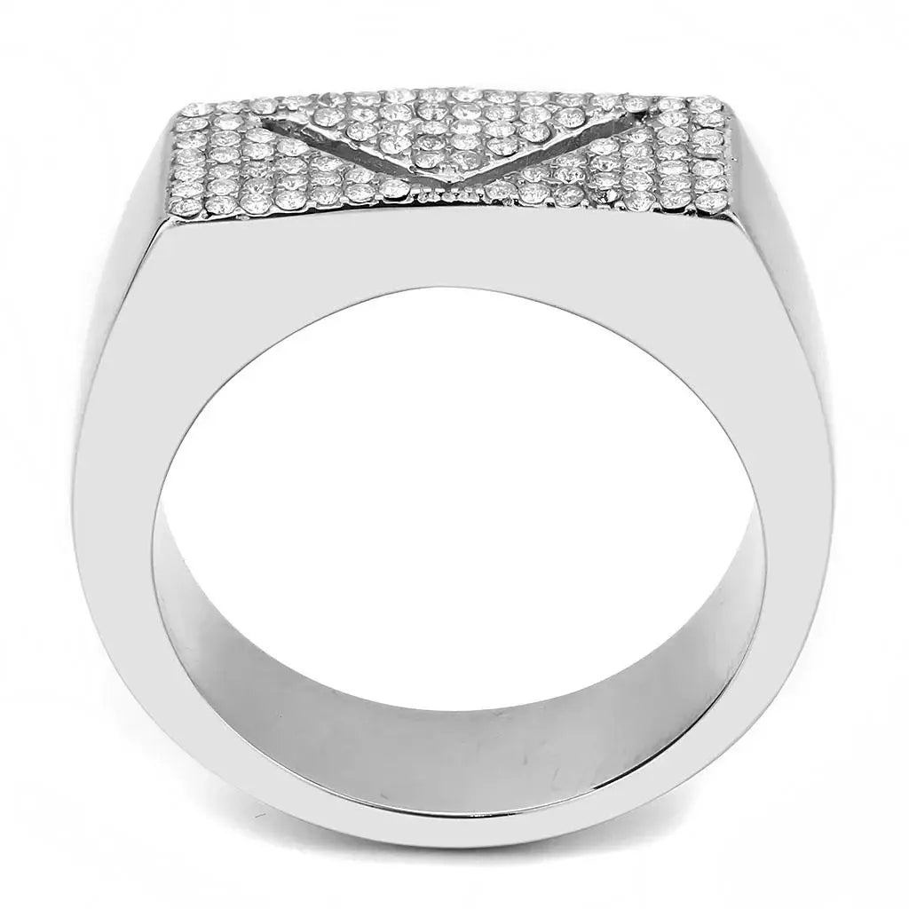 DA303 - No Plating Stainless Steel Ring with AAA Grade CZ in Clear - Alamode - Flyclothing LLC