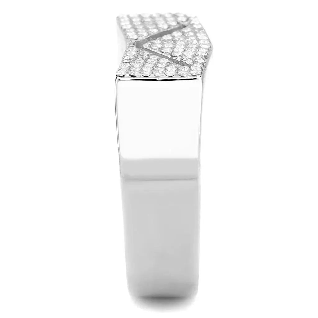 DA303 - No Plating Stainless Steel Ring with AAA Grade CZ in Clear - Alamode - Flyclothing LLC