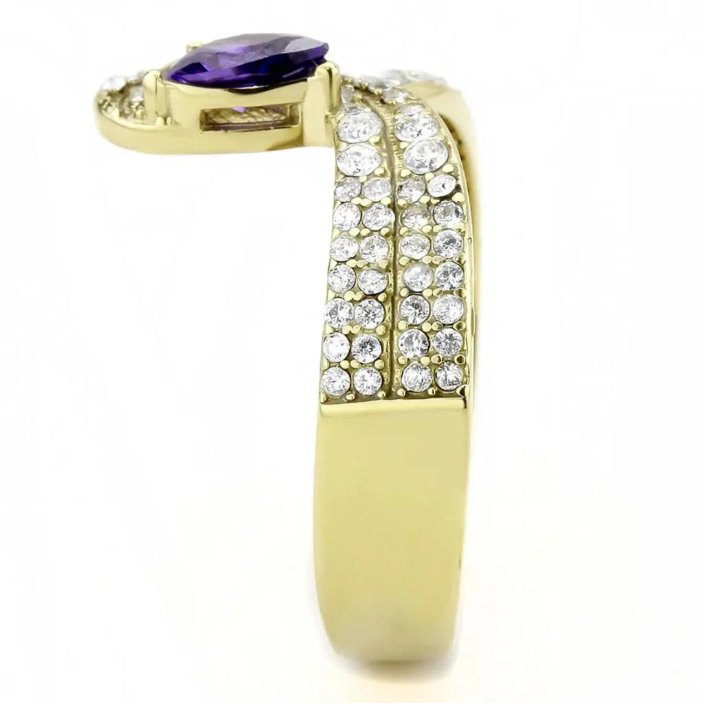 DA304 - IP Gold(Ion Plating) Stainless Steel Ring with AAA Grade CZ in Tanzanite - Alamode - Flyclothing LLC