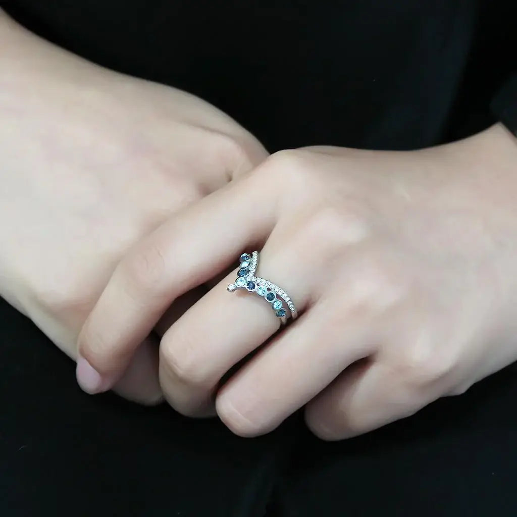 DA305 - No Plating Stainless Steel Ring with Top Grade Crystal in Multi Color - Alamode - Flyclothing LLC