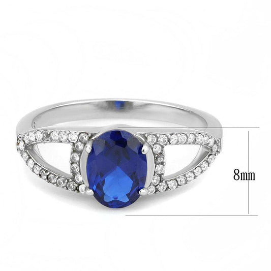 DA306 - No Plating Stainless Steel Ring with Synthetic Spinel in London Blue - Alamode - Flyclothing LLC