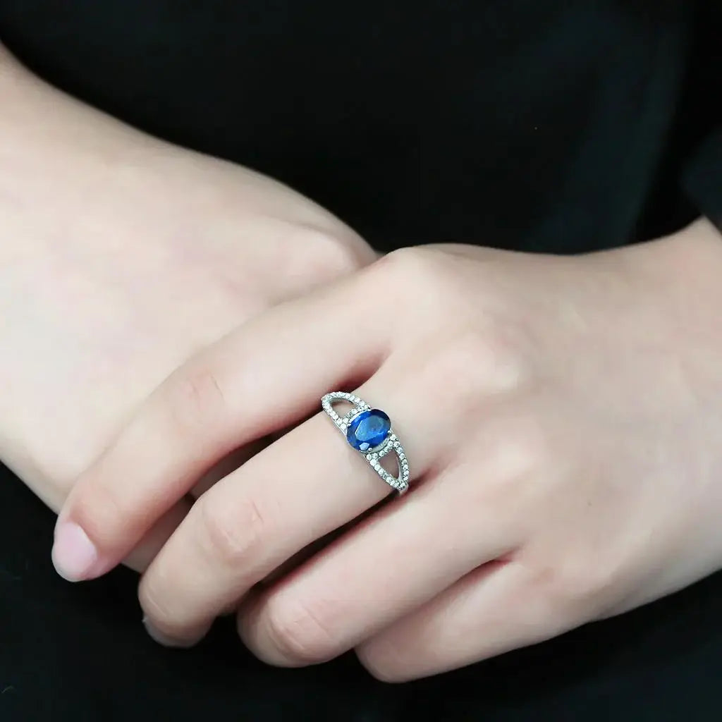 DA306 - No Plating Stainless Steel Ring with Synthetic Spinel in London Blue - Alamode - Flyclothing LLC