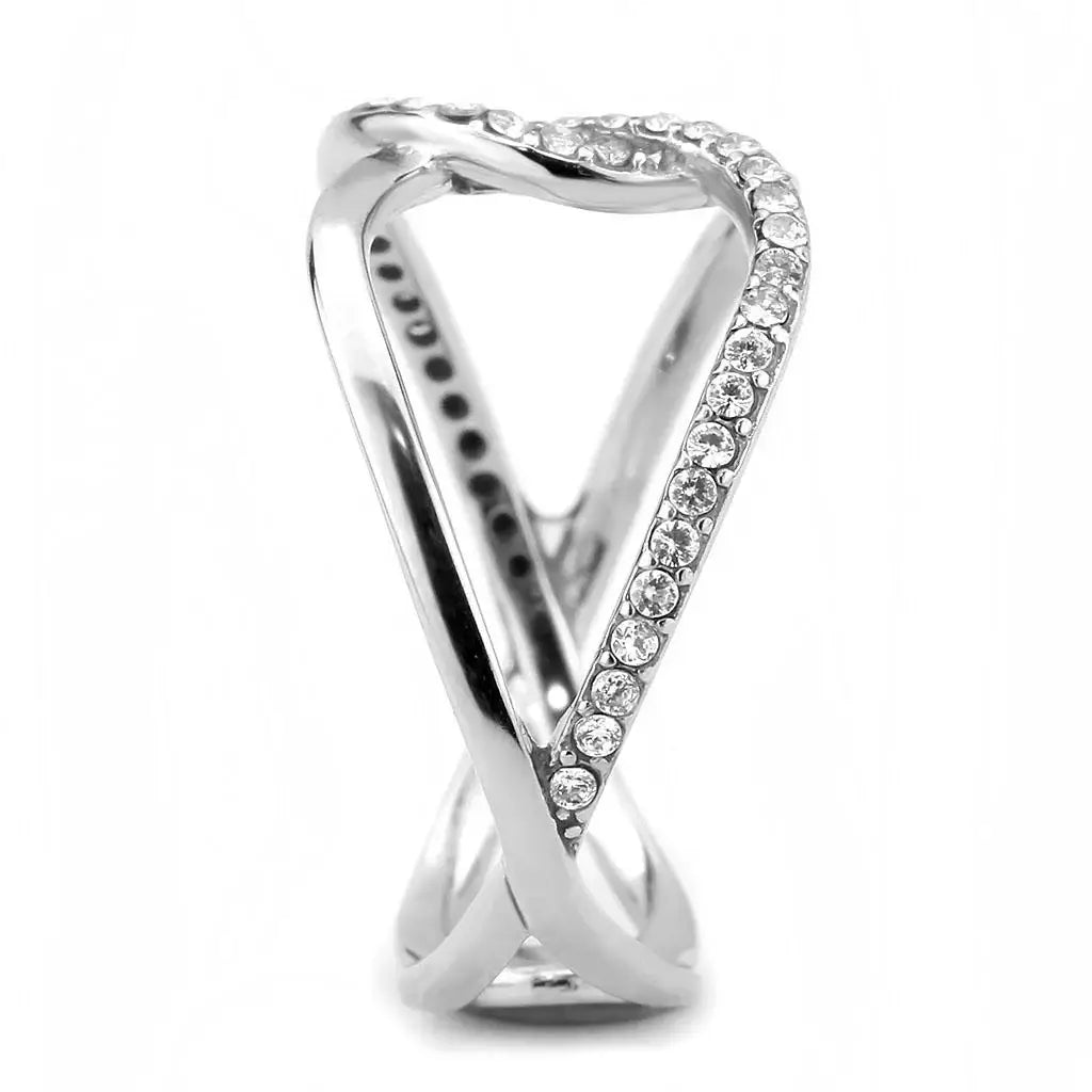DA307 - No Plating Stainless Steel Ring with AAA Grade CZ in Clear - Alamode - Flyclothing LLC