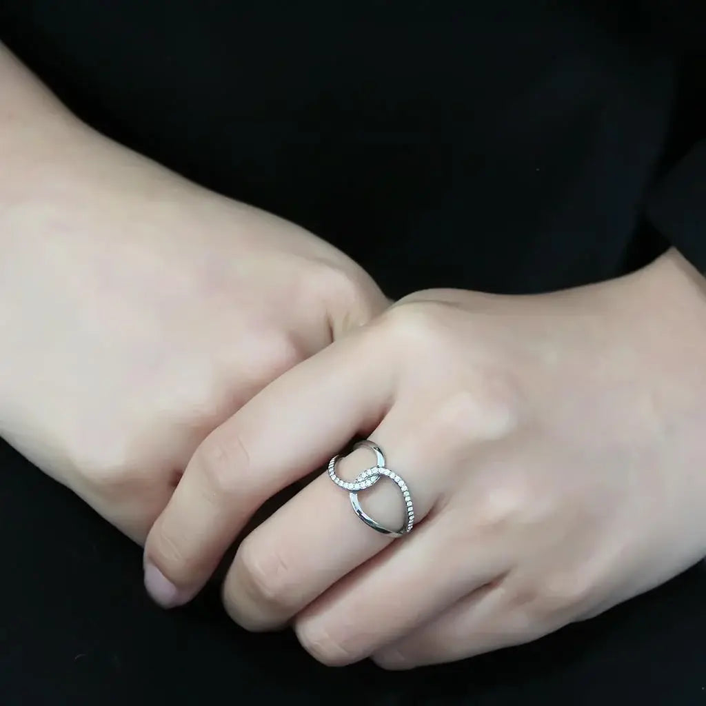 DA307 - No Plating Stainless Steel Ring with AAA Grade CZ in Clear - Alamode - Flyclothing LLC