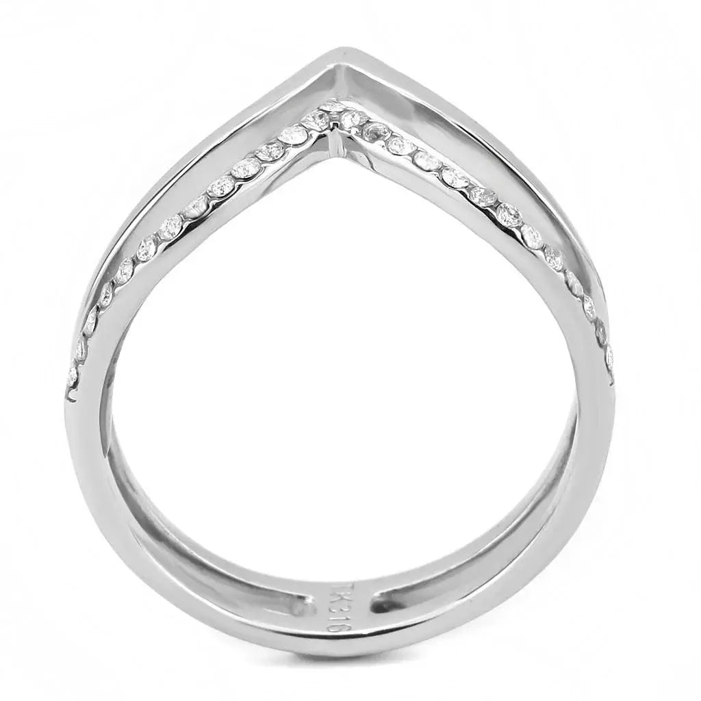 DA308 - No Plating Stainless Steel Ring with AAA Grade CZ in Clear - Alamode - Flyclothing LLC
