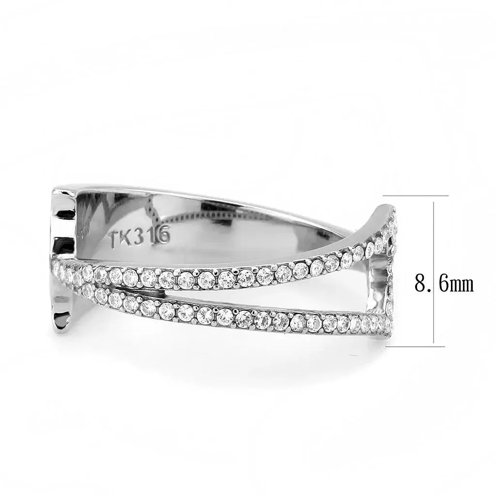 DA310 - No Plating Stainless Steel Ring with AAA Grade CZ in Clear - Alamode - Flyclothing LLC