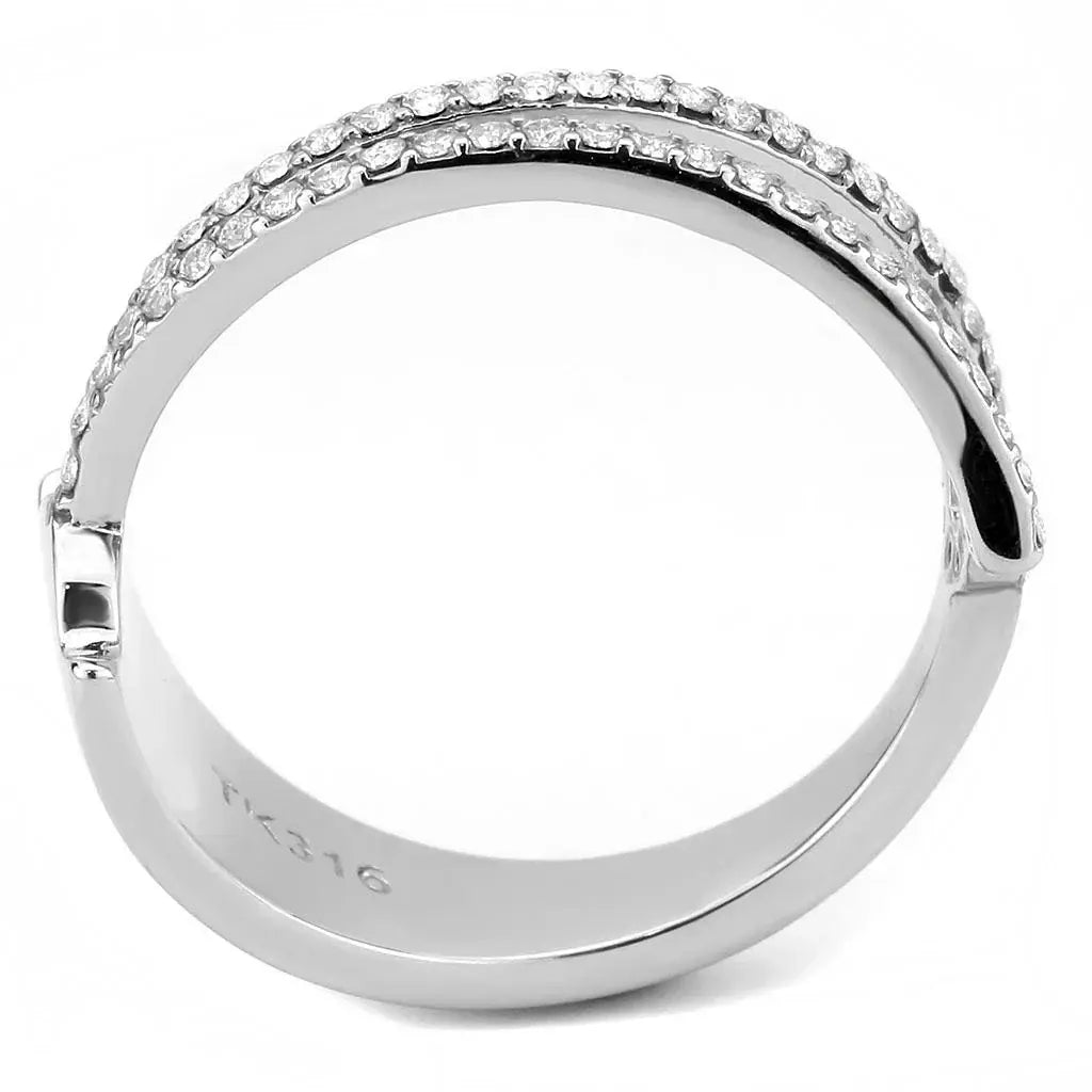 DA310 - No Plating Stainless Steel Ring with AAA Grade CZ in Clear - Alamode - Flyclothing LLC