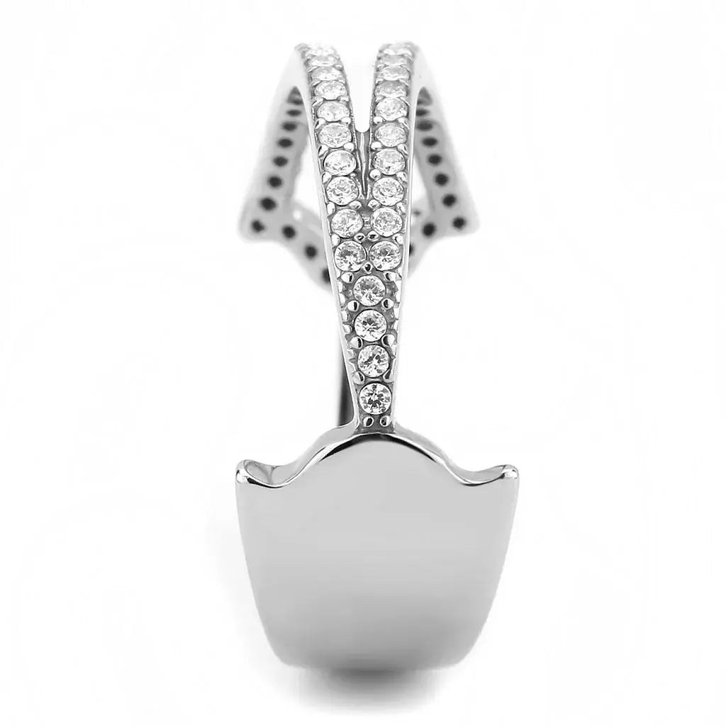 DA310 - No Plating Stainless Steel Ring with AAA Grade CZ in Clear - Alamode - Flyclothing LLC