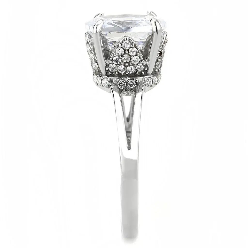 DA314 - No Plating Stainless Steel Ring with AAA Grade CZ in Clear - Alamode - Flyclothing LLC