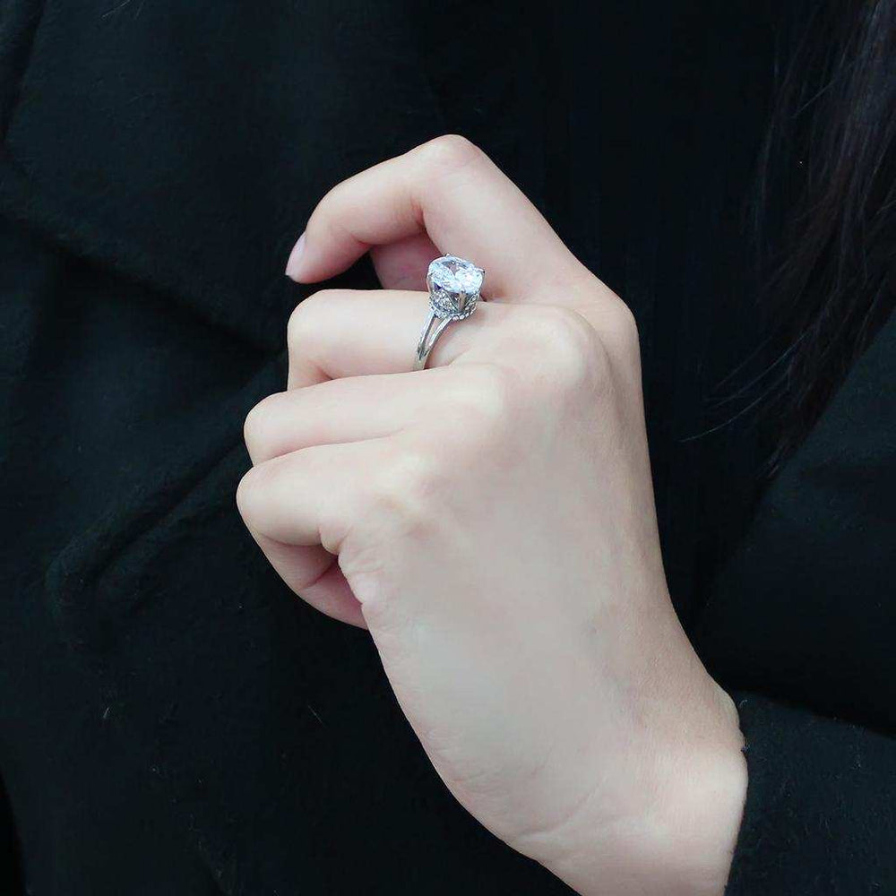 DA314 - No Plating Stainless Steel Ring with AAA Grade CZ in Clear - Alamode - Flyclothing LLC