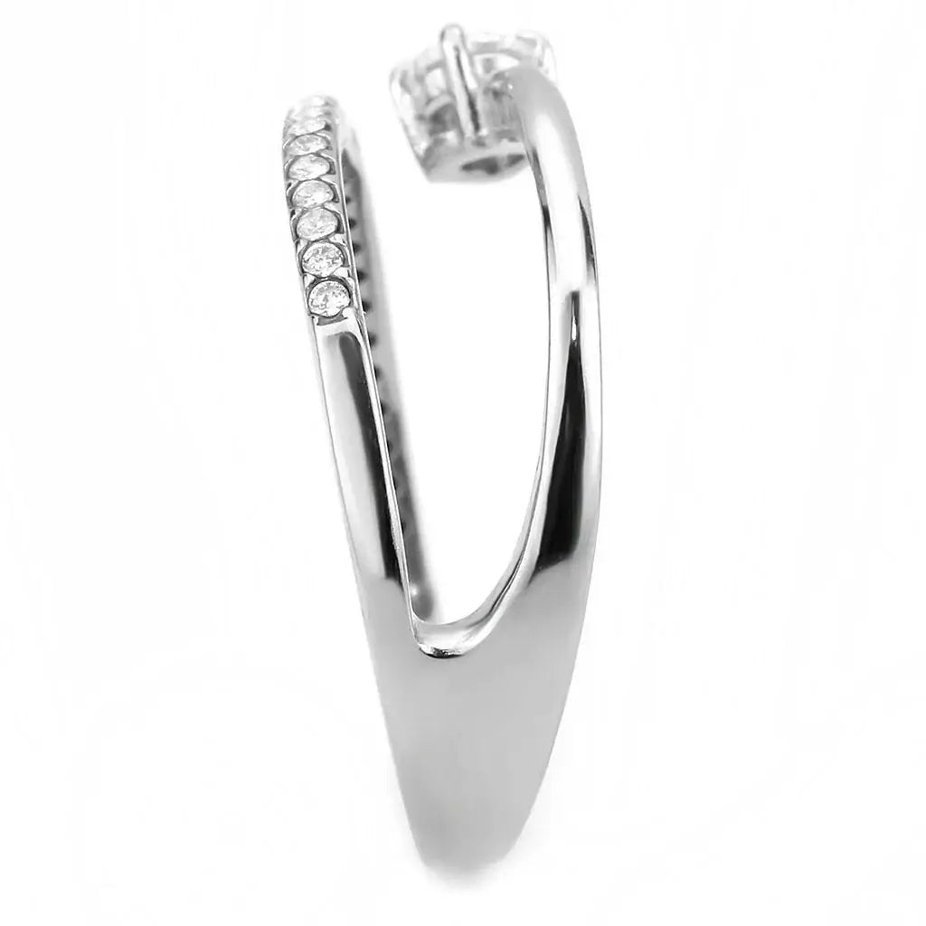 DA316 - No Plating Stainless Steel Ring with AAA Grade CZ in Clear - Alamode - Flyclothing LLC