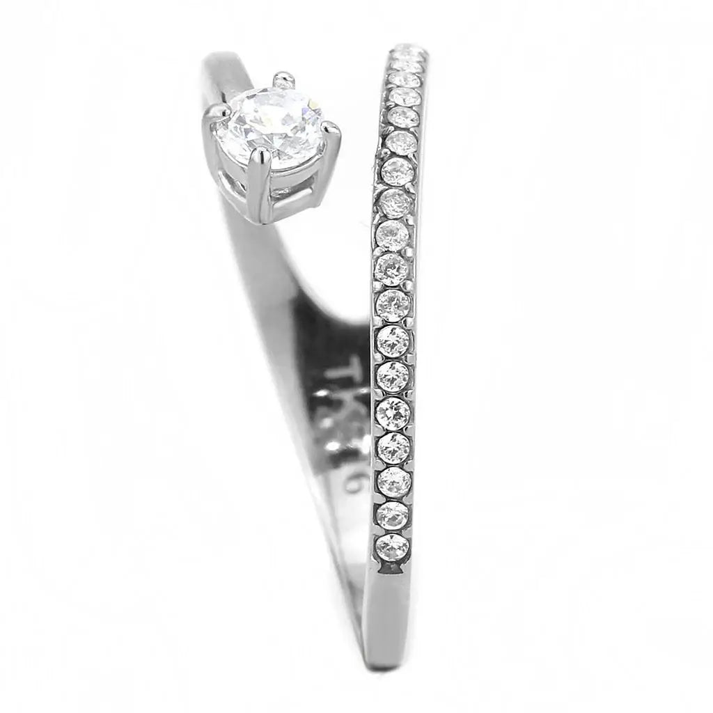 DA316 - No Plating Stainless Steel Ring with AAA Grade CZ in Clear - Alamode - Flyclothing LLC