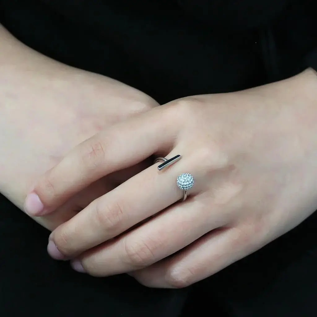 DA318 - No Plating Stainless Steel Ring with AAA Grade CZ in Clear - Alamode - Flyclothing LLC