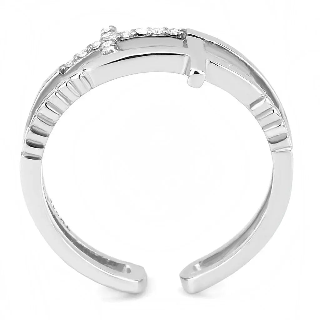 DA319 - No Plating Stainless Steel Ring with AAA Grade CZ in Clear - Alamode - Flyclothing LLC