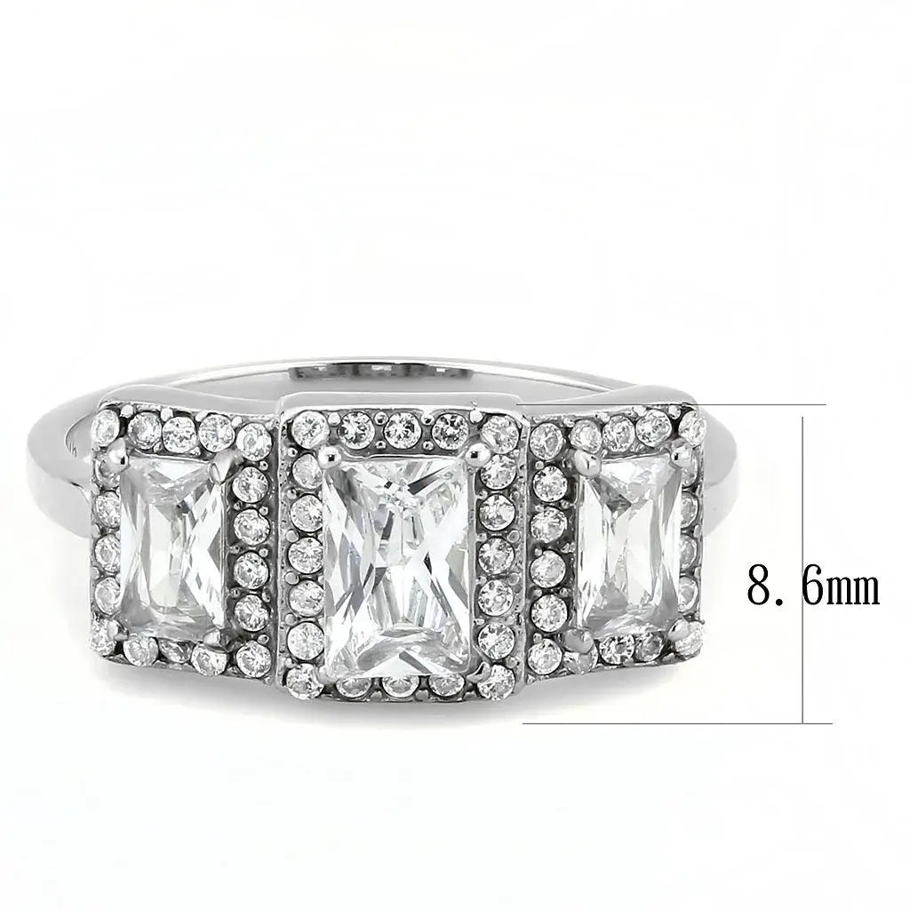 DA322 - No Plating Stainless Steel Ring with AAA Grade CZ in Clear - Alamode - Flyclothing LLC