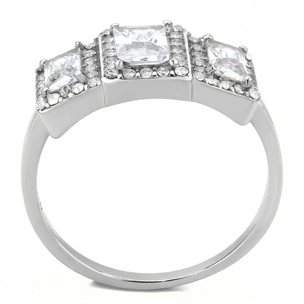 DA322 - No Plating Stainless Steel Ring with AAA Grade CZ in Clear - Alamode - Flyclothing LLC