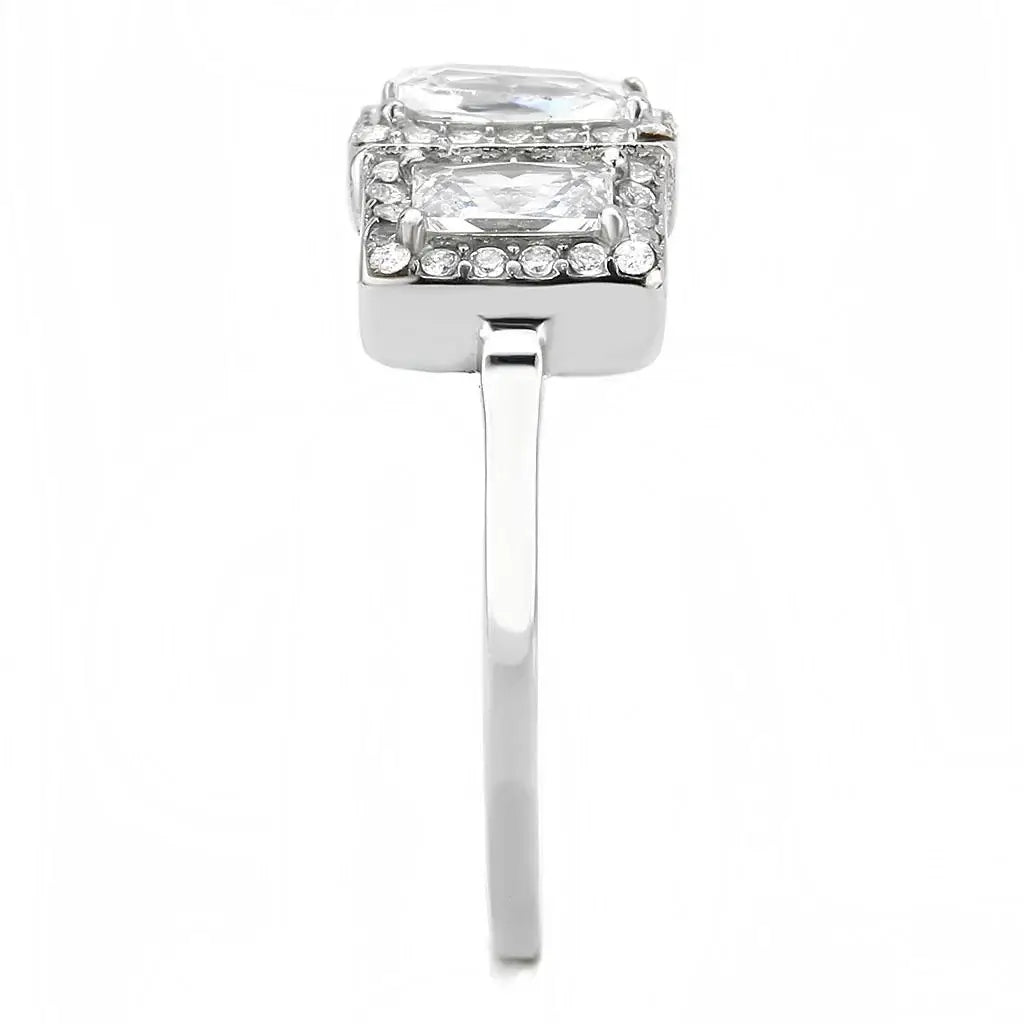 DA322 - No Plating Stainless Steel Ring with AAA Grade CZ in Clear - Alamode - Flyclothing LLC