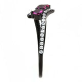 DA324 - IP Black(Ion Plating) Stainless Steel Ring with AAA Grade CZ in Fuchsia - Alamode - Flyclothing LLC