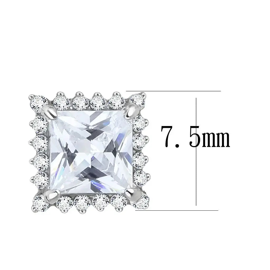 DA326 - No Plating Stainless Steel Earrings with AAA Grade CZ in Clear - Alamode - Flyclothing LLC