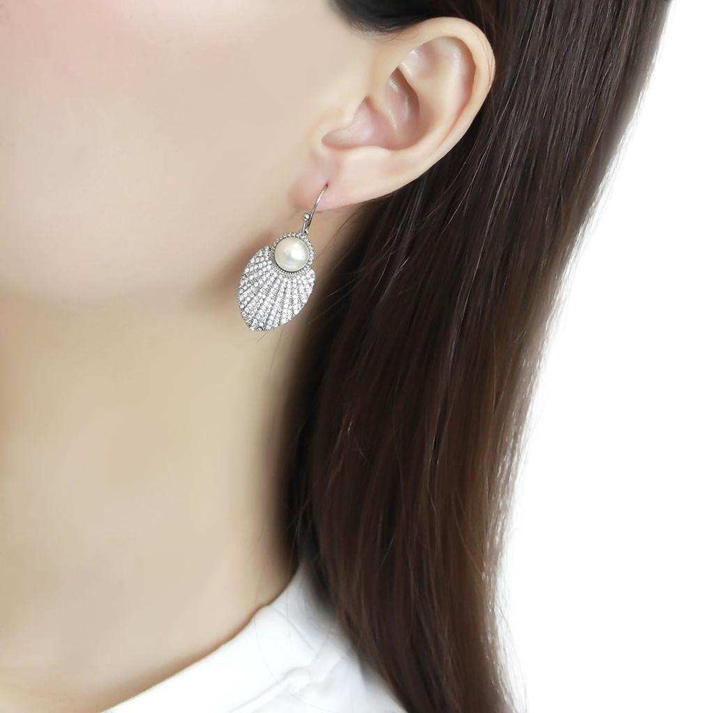 DA330 - No Plating Stainless Steel Earrings with Synthetic Pearl in White - Alamode - Flyclothing LLC