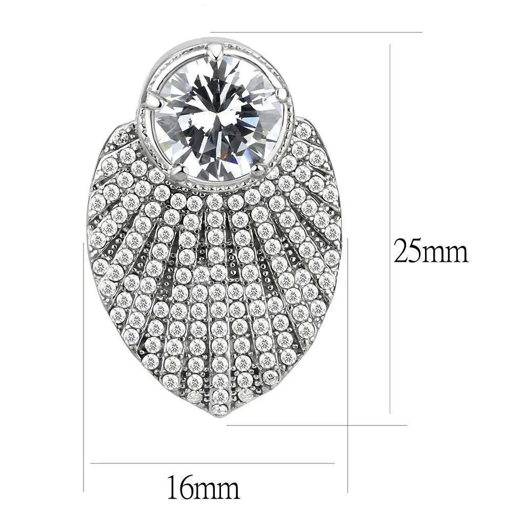 DA331 - No Plating Stainless Steel Earrings with AAA Grade CZ in Clear - Alamode - Flyclothing LLC