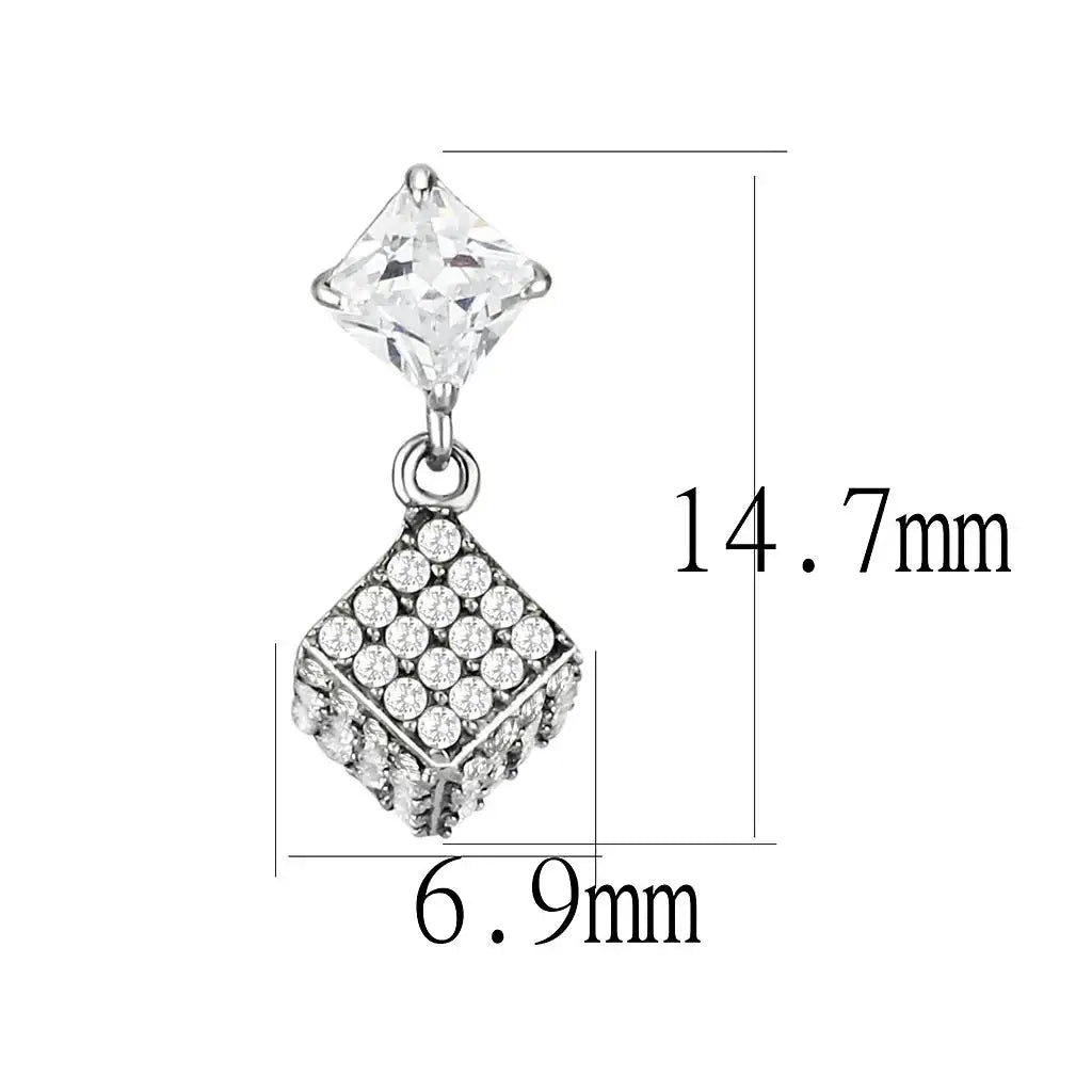 DA332 - No Plating Stainless Steel Earrings with AAA Grade CZ in Clear - Alamode - Flyclothing LLC