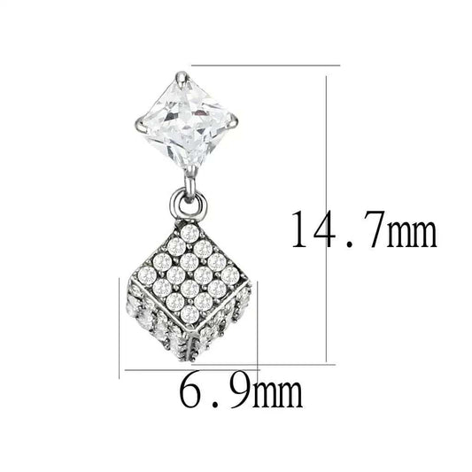 DA332 - No Plating Stainless Steel Earrings with AAA Grade CZ in Clear - Alamode - Flyclothing LLC