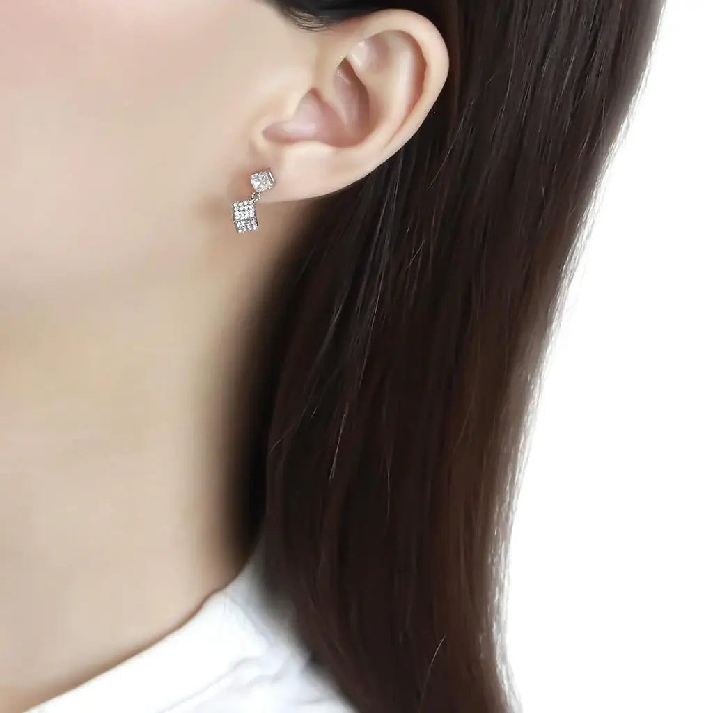 DA332 - No Plating Stainless Steel Earrings with AAA Grade CZ in Clear - Alamode - Flyclothing LLC