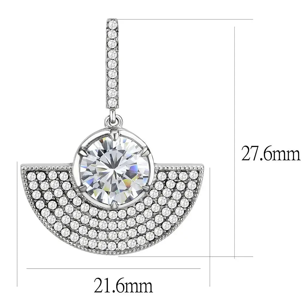 DA334 - No Plating Stainless Steel Earrings with AAA Grade CZ in Clear - Alamode - Flyclothing LLC
