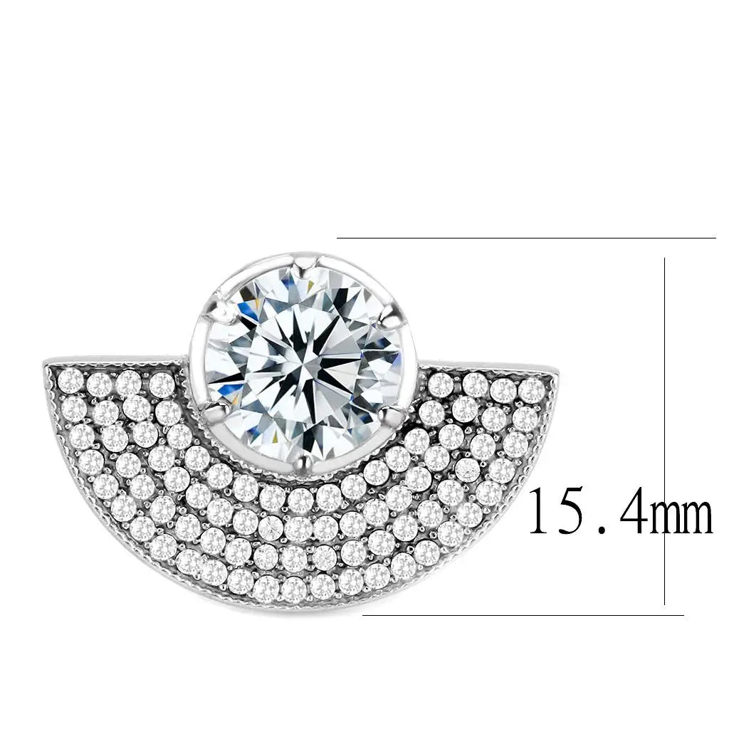 DA336 - No Plating Stainless Steel Ring with AAA Grade CZ in Clear - Alamode - Flyclothing LLC