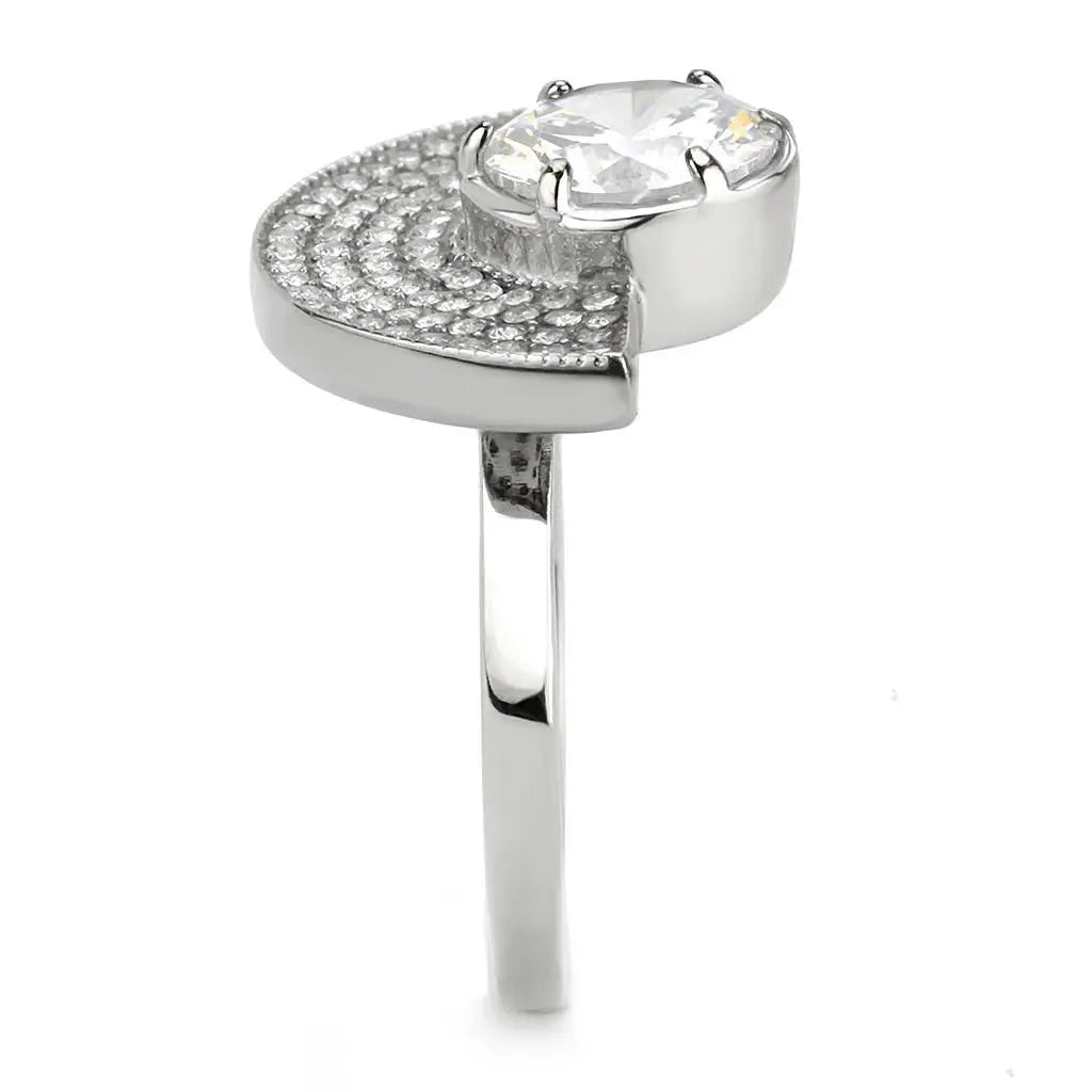 DA336 - No Plating Stainless Steel Ring with AAA Grade CZ in Clear - Alamode - Flyclothing LLC