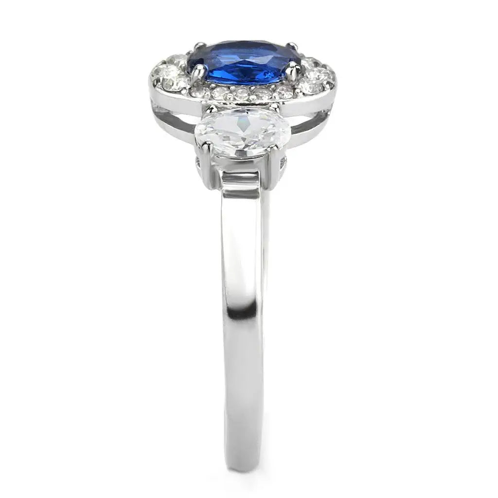 DA337 - No Plating Stainless Steel Ring with Synthetic Spinel in London Blue - Alamode - Flyclothing LLC