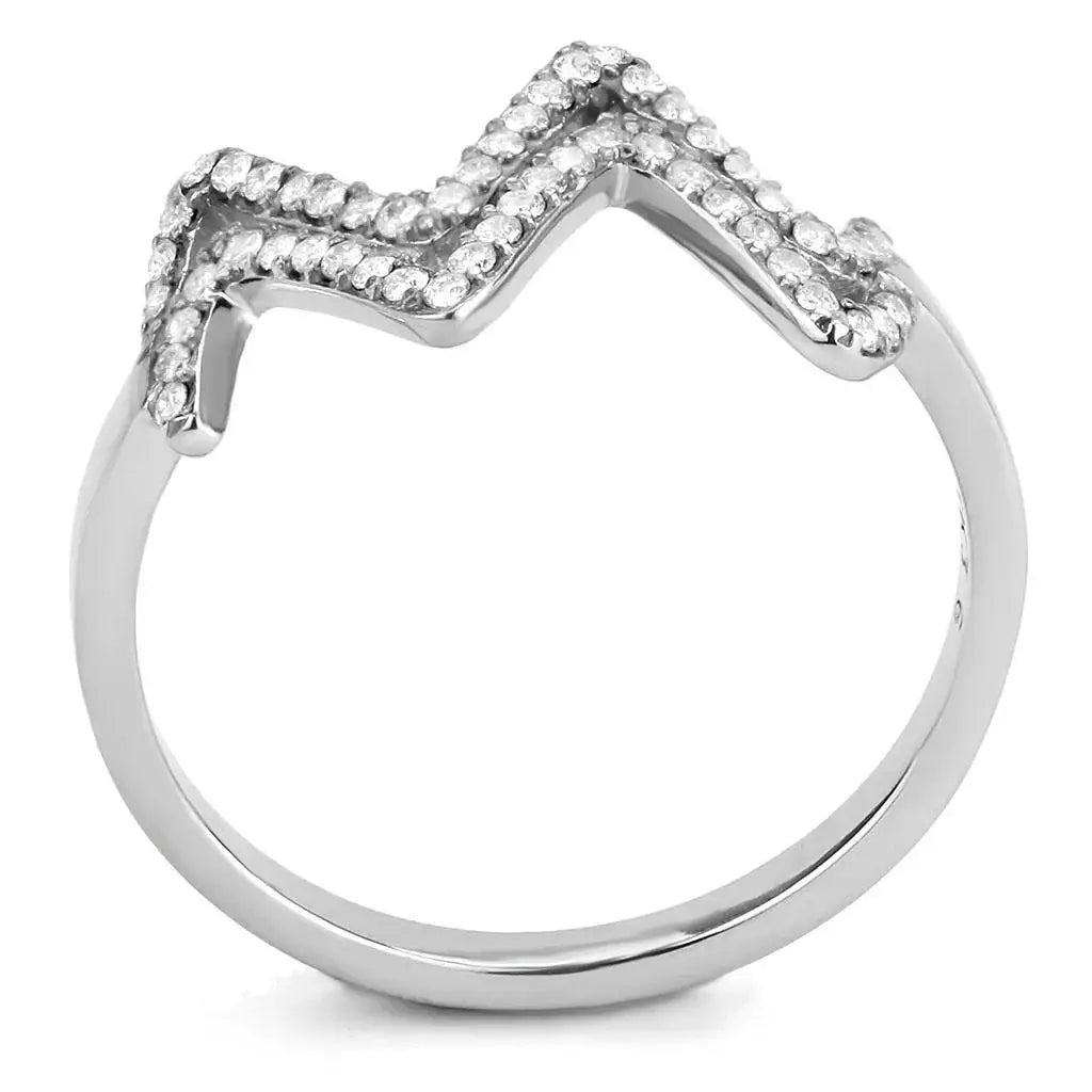 DA339 - No Plating Stainless Steel Ring with AAA Grade CZ in Clear - Alamode - Flyclothing LLC