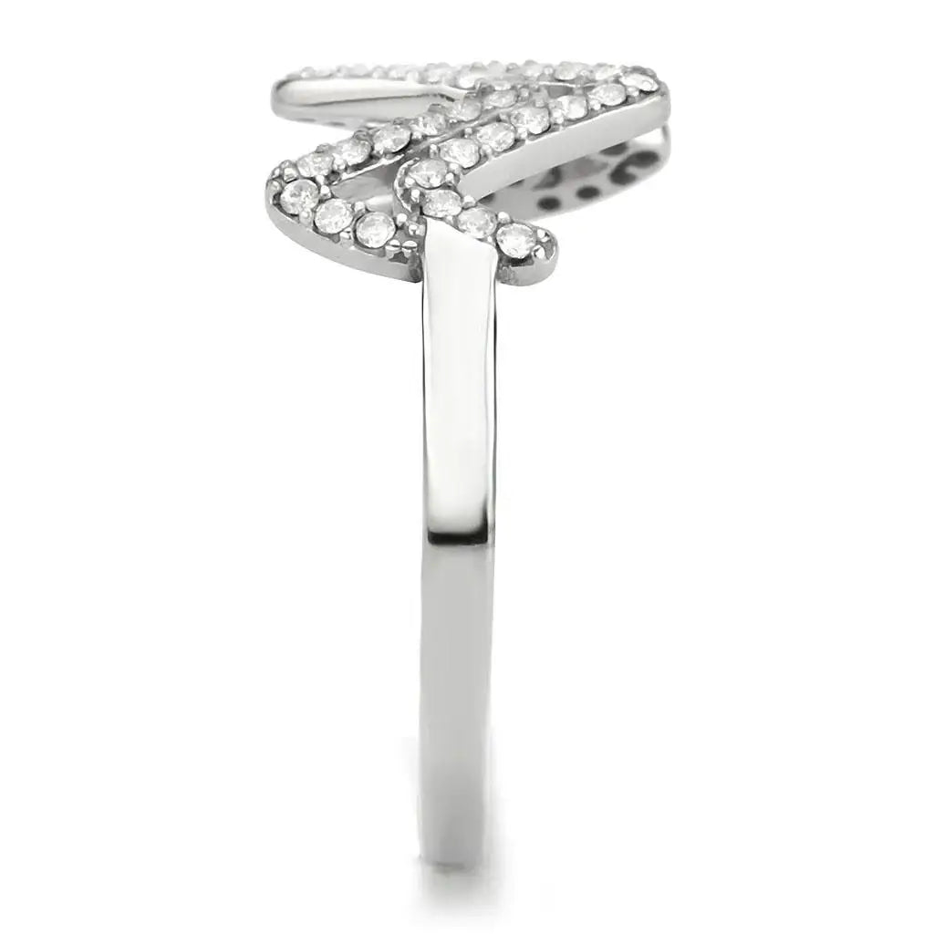 DA339 - No Plating Stainless Steel Ring with AAA Grade CZ in Clear - Alamode - Flyclothing LLC