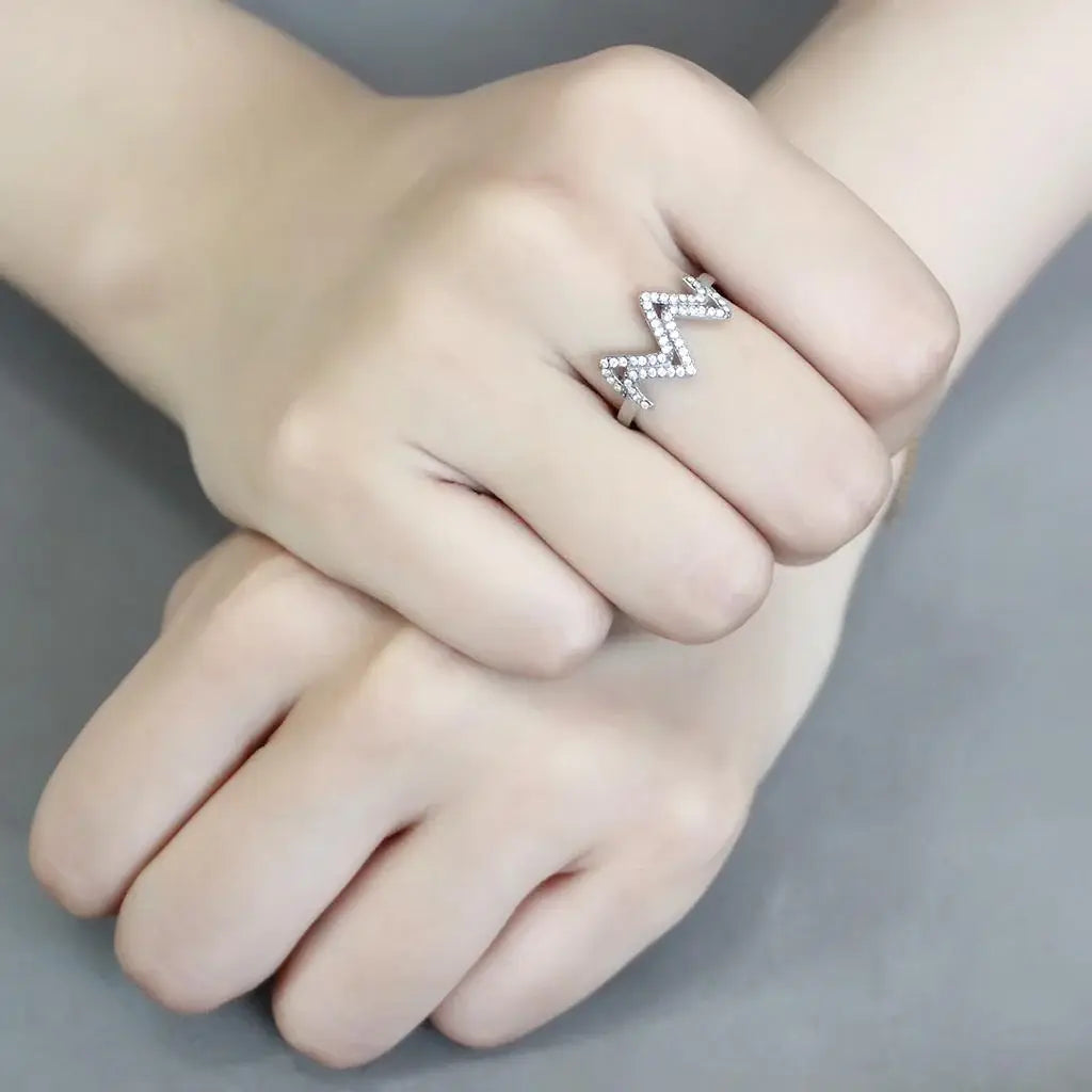 DA339 - No Plating Stainless Steel Ring with AAA Grade CZ in Clear - Alamode - Flyclothing LLC