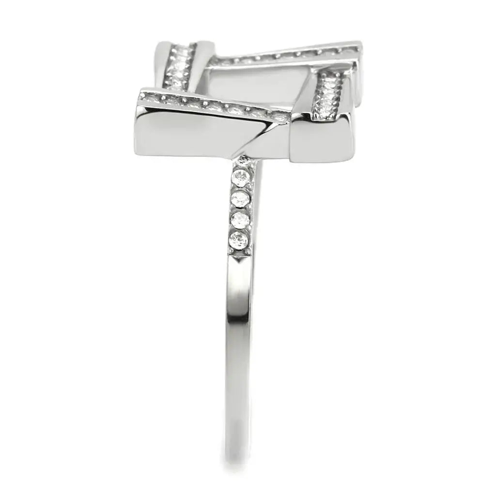 DA341 - No Plating Stainless Steel Ring with AAA Grade CZ in Clear - Alamode - Flyclothing LLC