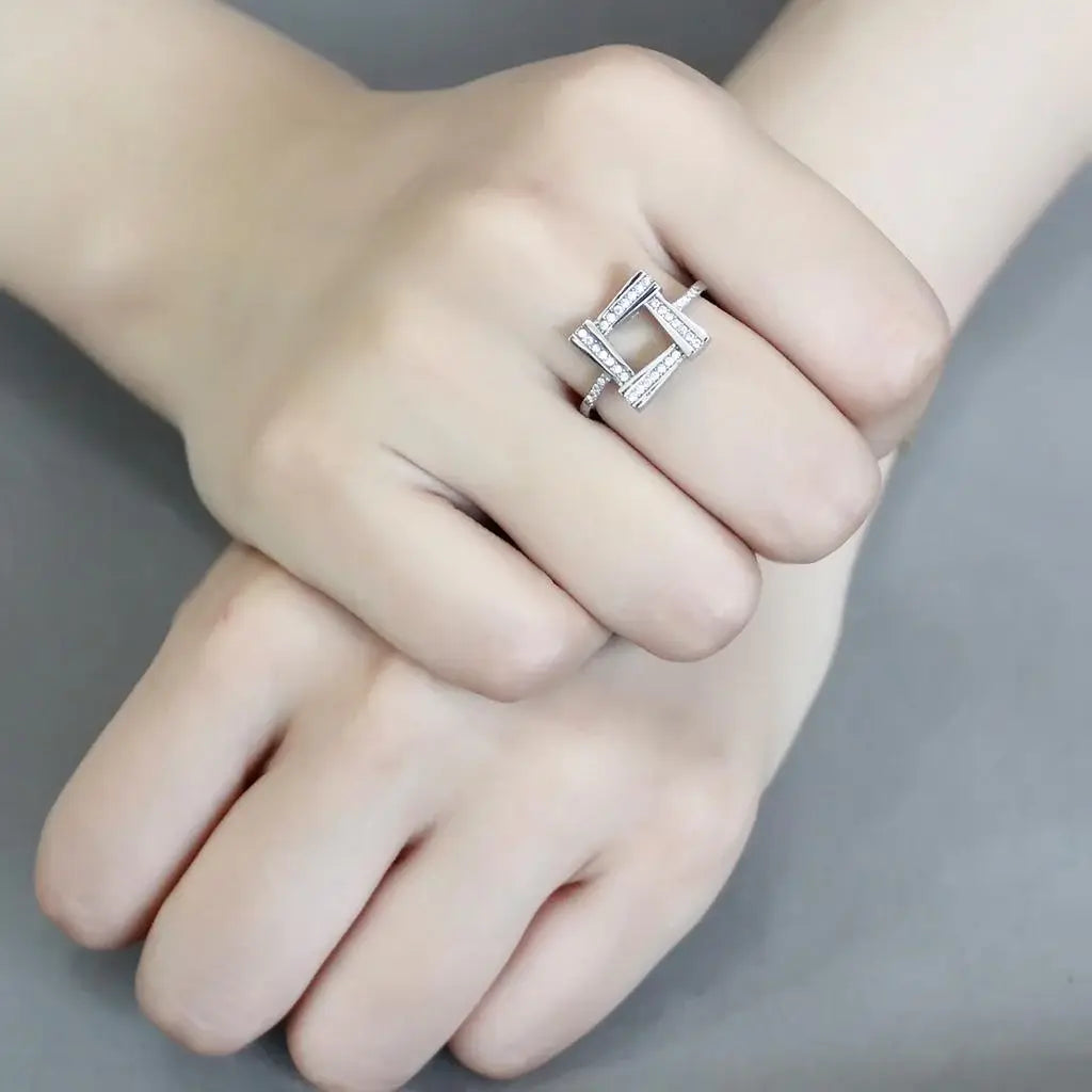 DA341 - No Plating Stainless Steel Ring with AAA Grade CZ in Clear - Alamode - Flyclothing LLC